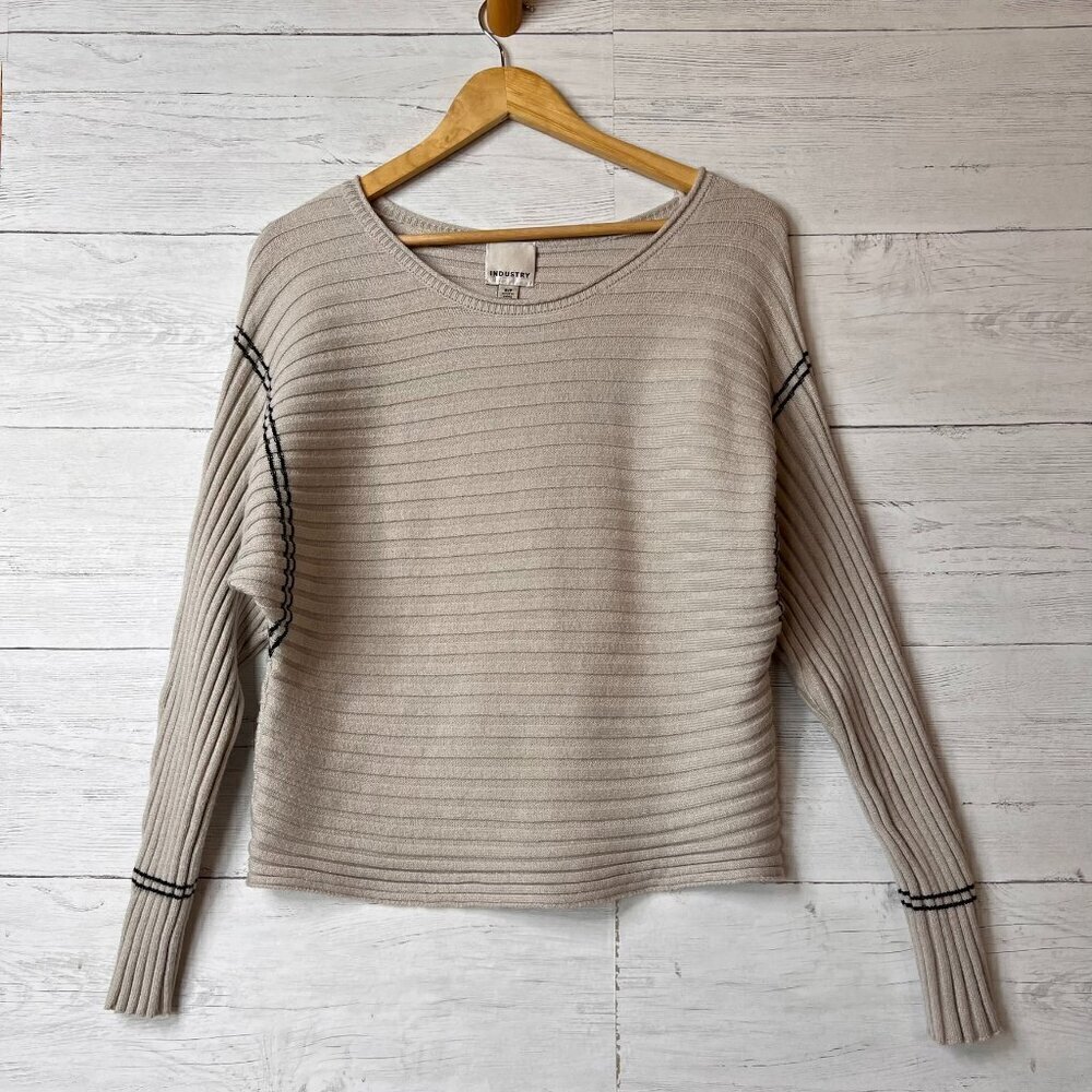Industry Republic Clothing Sweater Womens Size S/P Taupe Black Ottoman Rib Knit